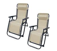 Marbueno Pack de 2 Tumbona Plegable Acero Con Cojin Beige Gravedad Cero