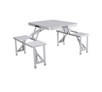 Marbueno Set Mesa y 4 Asientos con Agujero Sombrilla Plegable Aluminio Gris Camping y Playa 136X85X67 cm 10439