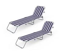 MARBUENO SUMMER Marbueno Pack de 2 Tumbona Plegable Acero Rayas Azules y Blancas Playa y Piscina 10020X2