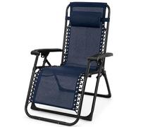 MARBUENO Tumbona Gravedad Cero Plegable Azul Oscuro con Reposacabezas, Silla Relax Exterior de Acero y Textileno Transpirable para Jardín, Terraza y Piscina 10011