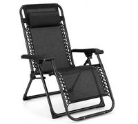 MARBUENO Tumbona Gravedad Cero Plegable Negra con Reposacabezas, Silla Relax Exterior de Acero y Textileno Transpirable para Jardín, Terraza, Piscina y Camping 10006