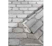 marburg Papel pintado de piedra 3D blanco con aspecto de ladrillo rústico para dormitorio, salón o cocina Papel pintado con aspecto de piedra, 10,05 m x 0,53 m, 58412