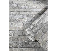marburg Papel pintado ladrillo rústico 3D gris para dormitorio salón o cocina papel pintado piedra óptica 10,05m x 0,53m