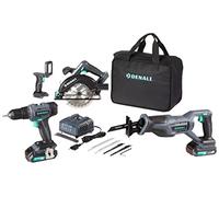 Marca Amazon - Denali by SKIL Juego de taladro de 18 V (20 V máx.), sierra de sable, sierra circular y luz reflectante, 2 baterías de litio de 2 Ah y cargador, Azul