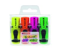 Marcador fluor edding 7 mini estuche de 4 colores (amarillo, naranja,