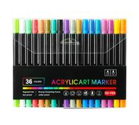Marcadores De Pintura Acrílica - Punta De Fibra De PP De 22x17x2,6 Cm | Set De Bolígrafo De Pintura Acrílica De 36 Colores | Marcadores Para Colorear De Doble Punta | Bolígrafos De Dibujo Para Papel,
