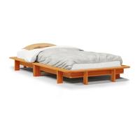 Marco de cama de madera de pino macizo, 100 x 200 cm, cera marrón con | Somier de láminas incluido, madera de pino macizo, acabado cera marrón, diseño moderno, dormitorio, 100 x 200 cm