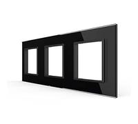 Marco de cristal para 3 enchufes LIVOLO para enchufes VL-C7-SR/SR/SR-12-A, color negro