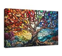 Marco de Madera Cuadro Modernos Cristal Gemas de Colores Árbol de la Vida Cuadros Decorativos Lienzo Pintura Imagen Rojo Amarillo Azul Marrón Cuadros Decoracion Salon Baño Dormitorio Pasillo 30x40cm