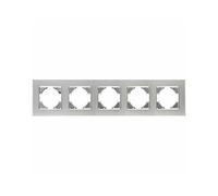 Marco empotrado de aluminio en plata de 5 elementos horizontales, ideal para instalaciones eléctricas y decorativas.