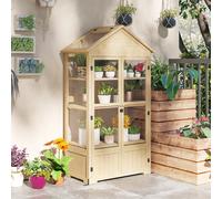 Marco frío Outsunny de invernadero de madera con cerradura y 4 niveles de naturaleza