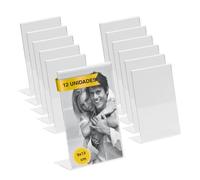 MARCOFOTO - Set de 12 Soportes Acrilico de Sobremesa - Soporte para Letreros, Porta Menus, Porta Poster y Expositor de Carteles de Metacrilato - Transparente Vertical para Oficina (9X13 cm - x12)