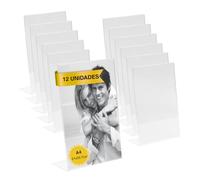 MARCOFOTO - Set de 12 Soportes Acrilico de Sobremesa - Soporte para Letreros, Porta Menus, Porta Poster y Expositor de Carteles de Metacrilato - Transparente Vertical para Oficina (A4 - x12)