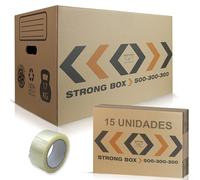 MARCPRINT 15 Cajas Mudanza Talla L 45 Litros + PRECINTO - Cajas Carton Mudanza (50x30x30cm) Reforzadas y Resistentes - Cajas de Carton Certificación FSC - 100% Reutilizables