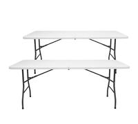 MARCPRINT - Mesa Plegable 180 x 70 cm para Interior y Exterior, Carga 150 kg Asa de Transporte Plegado por la Mitad, Patas de Acero Altura 74 cm, para Camping, Eventos, Resina HDPE Blanco - 2 Pack