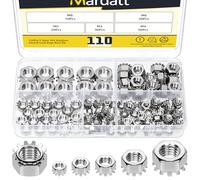Mardatt Juego de 110 tuercas de bloqueo de acero inoxidable 304, 5 tamaños de tuerca hexagonal plateada con arandela de dientes externa para tornillos M3, M4, M4, M6, M8, tornillos en maquinaria y