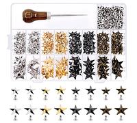 Mardatt Juego de 201 remaches de estrella de metal surtido de 11/15/20/22 mm de cuero; clavos de cabeza de clavos, collar de perro, zapatos de bricolaje (Gunmetal/Silver/Gold/Bronze)