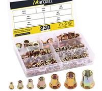 Mardatt Juego de tuercas de remache hexagonal métricas, M3, M4, M5, M6, M8, M10, M12, acero al carbono, mitad de cuerpo hexagonal, cabeza plana con rosca de inserción (kit de surtidor-230 piezas)
