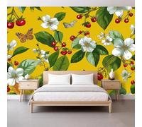 Mariposa Bayas Papel pintado no tejido 3D 200x140 cm Pared Fotografía Murales, Tropical Papel pintado Panorámico Murales para Sala de Tv Sofá Tema Hotel Pasillo Fondo Pintado
