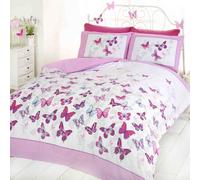 Mariposa Revoloteo Juego Funda Edredón Rosa Ropa de Cama - Individual Doble King