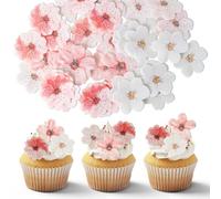 Marjoramy 50 Piezas Decoración de Pasteles de Flor de Cerezo, Adornos Comestibles para Cupcakes, Comestibles de Flores para Tartas, Decoración de Cupcakes, Decoración para Tartas de Fiestas Postres