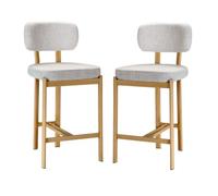 Marla - Lote de 2 taburetes de tela marrón y patas de decoración de nogal (92 cm)