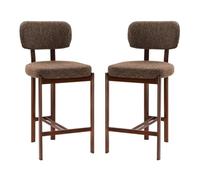 Marla - Lote de 2 taburetes de tela marrón y patas de decoración de nogal (92 cm)