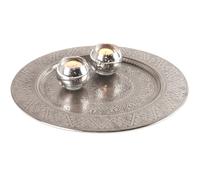 Marrakech - Bandeja decorativa oriental bohemia de metal, 35 cm, para decoración de mesa de cocina y salón, estilo vintage (plata)