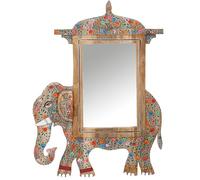 Marrakech Espejo de pared de madera único, 90 cm, decoración india, decoración de pared para salón, dormitorio y espejo de baño en el baño, elefante decorativo Akshara multicolor con marco de madera