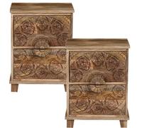 Marrakech: Juego de 2 mesitas de noche escandinavas, pequeña cómoda con cajones de madera, 52 cm de alto. Mesitas auxiliares para dormitorio o habitación infantil, estilo oriental. Mesitas de noche vi