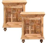 Marrakech: Juego de 2 mesitas de noche escandinavas, pequeña cómoda con cajones de madera, 60 cm. Mesitas auxiliares para dormitorio o habitación infantil, estilo oriental. Mesitas de noche vintage, p