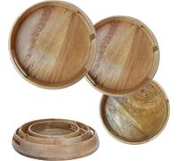 Marrakech, juego de 3 bandejas bohemias decorativas, bandeja de servicio redonda de madera, 40, 36 y 6 cm de ancho. Bandeja de servicio Kahaya, ideal como decoración para la mesa de la sala de estar. 