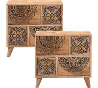 Marrakesch Boho, juego de 2 mesitas de noche, pequeña cómoda con cajones de madera, 55 cm de altura. Mesitas auxiliares para dormitorio o habitación infantil, estilo oriental. Mesitas de noche escandi