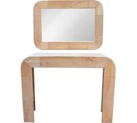 Marrakesch, juego de 2 piezas: mesa auxiliar tallada a mano de 106 cm y espejo de pared asimétrico de 106 cm. Muebles escandinavos y decoración de pared de madera para salón, dormitorio, pasillo y bañ