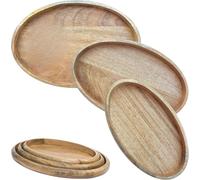 Marrakesch, juego de 3 bandejas bohemias decorativas, bandeja ovalada de madera, 38 x 34 cm y 31 cm de largo. Bandeja Cagdas para servir, ideal como decoración de mesa para el salón. Bandeja de desayu