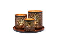Marrakesch Juego de decoración oriental, juego de regalo de 4 unidades para hombres y mujeres, bandeja redonda para servir, antideslizante, 3 portavelas, estilo oriental, salón, baño, decoración