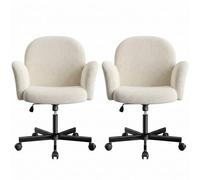 Marsail Silla Escritorio, Brazos Reg 180°, Respaldo Reclinable 105°, Beige | Soporta 150kg, Altura Regulable, Giratoria 360°, Cojín Ancho, Tela Chenilla Suave, Para Tocador, Dormitorio Y Home Office,2p