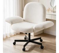 Marsail Silla Escritorio, Brazos Reg 180°, Respaldo Reclinable 105°, Blanca | Soporta 150kg, Altura Regulable, Giratoria 360°, Cojín Ancho, Tela Chenilla Suave, Para Tocador, Dormitorio Y Home Office