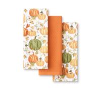 Martha Stewart Autumn Harvest Pumpkins - Juego de 3 Toallas de Cocina, 100% algodón con Rizo Absorbente, Toallas de Cocina Decorativas, Naranja/Verde/Marfil, 16 x 28 Pulgadas