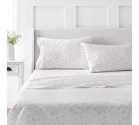 Martha Stewart Juego de sábanas 100% algodón, tamaño Queen, 4 uds., Suave, Liso, Duradero, fácil Cuidado, Profundidad de 41 cm, satén, 1 Plana, 1 Bajera, 2 Fundas de Almohada, Color Rosa Claro