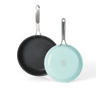 Martha Stewart Lockton - Juego de 2 sartenes antiadherentes de aluminio de 10 y 12 pulgadas, color azul Martha