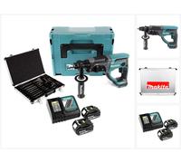 Martillo combinado inalámbrico Makita DHR 202 RTJ 18 V SDS-Plus en Makpac + 2x batería 5,0 Ah + cargador DC18RC + juego de brocas y cinceles D-42444 SDS-Plus 17 piezas en maletín de aluminio