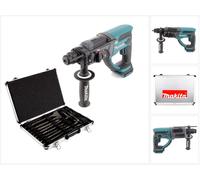 Martillo combinado inalámbrico Makita DHR 202 Z 18 V Li-Ion solo con SDS Plus + juego de brocas y cinceles D-42444 SDS-Plus 17 piezas en maletín de aluminio