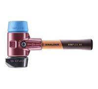 Martillo de prueba HALDER SIMPLEX, diámetro 60 mm, con cabeza de goma negra / TPE-soft azul, base de apoyo, mango corto y carcasa de hierro fundido templado