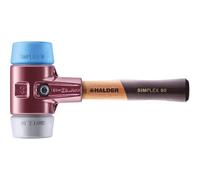 Martillo de prueba HALDER SIMPLEX, diámetro 60 mm, con cabeza de TPE-soft (azul) / TPE-mid (gris), mango corto y cuerpo de fundición templada