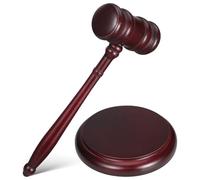 Martillo de Subasta de Madera Marrón, Clásico y Elegante para Mesa | Sonido Audible, Veta Pulida, Bloque Incluido, Uso en Reuniones de Club y Agenda