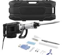 Martillo demoledor eléctrico de 3000 W, potente martillo perforador de 1700 golpes por minuto, ideal para romper concreto, con punta cincel, funda de transporte, guantes, gafas de protección, para uso
