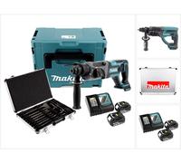 Martillo perforador a batería Makita DHR 241 RTJ 18 V Li-Ion con soporte SDS-Plus en Makpac + 2x batería BL 1850 B 5,0 Ah + cargador rápido DC 18 RC + juego de brocas Makita D-42444 SDS-Plus 17 pzs. e