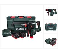 metabo Martillo combinado a batería KH 18 LTX BL 28 Q - 18 V, 3 J de energía de impacto, 4.470 golpes/min - Aspiración de polvo, SDS-Plus, sin escobillas - Incluye 2 baterías, cargador y metaBOX 165 L