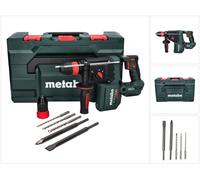 Martillo perforador a batería Metabo KH 18 LTX BL 28 Q 18 V 3 J SDS plus Brushless + juego de 5 piezas de brocas y cinceles + metaBOX - sin batería, sin cargador